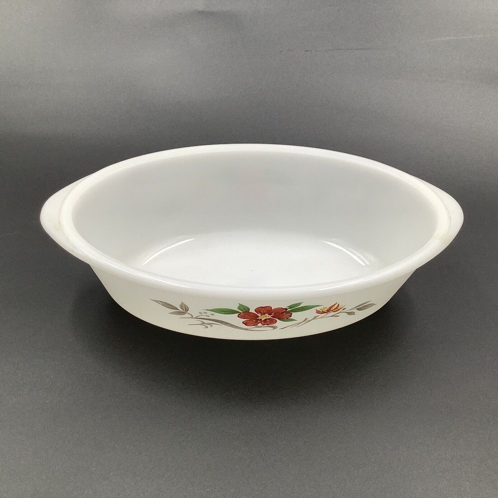 Vintage Ovenware White Oval Casserole Dish # 1390 1 Quart‎ Flowers Pink